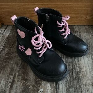 Black Boots Size 11.5 Pink hearts